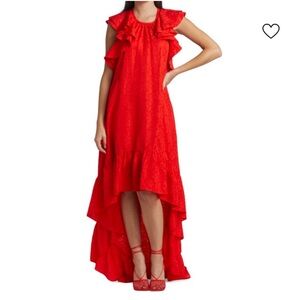 AMUR Vibrant Red High Low Dorota Ruffle Gown